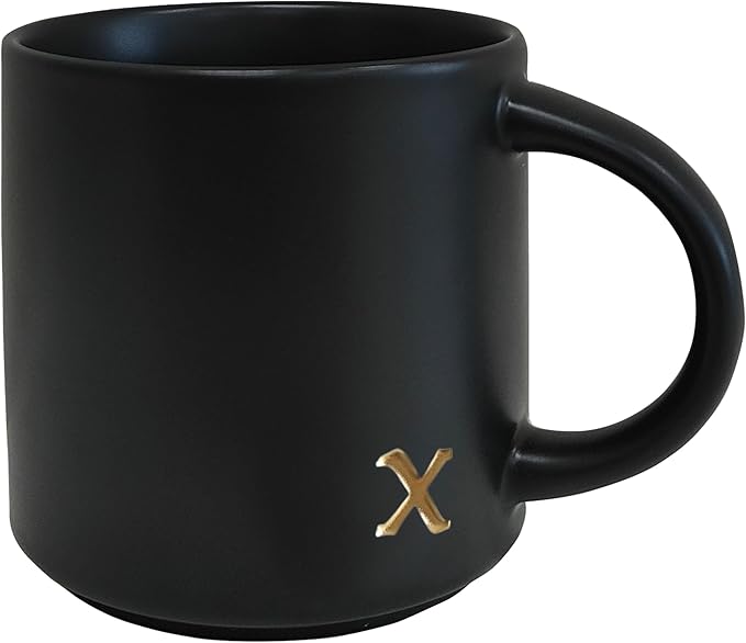 COLLECTIVE HOME - Black Monogram Ceramic Mugs, 15 oz Golden Initial Coffee Cups, Elegant Alphabet Tea Mugs, Personalized Halloween Mug with Gift Box, Perfect for Office and Home Décor (x)