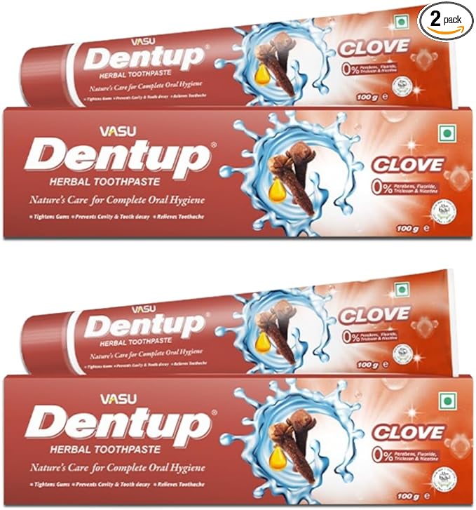 Dentup Herbal Toothpaste with Clove & Basil | Natural Fluoride-Free Ayurvedic Toothpaste for Fresh Breath & Gum Support – 100g Each (Pack of 2)