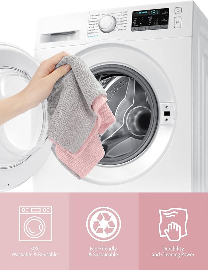 Fantasticlean Microfiber Cleaning Cloth Roll -40 Pack, Tear Away Microfiber Towels, 12" x 12", Reusable, Washable, Scratch Free, Ultra Absorbent Dish Rags for Car, Home, Garage or Shop (Pink)