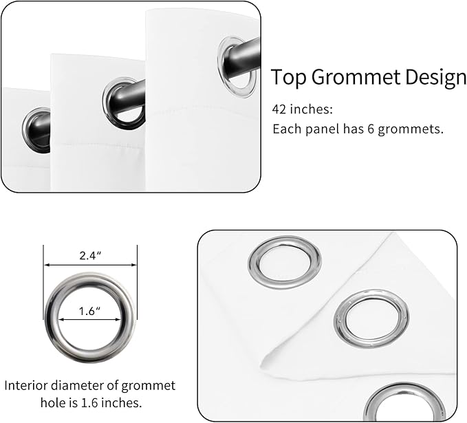 Easy-Going Blackout Curtains for Bedroom, Solid Thermal Insulated Grommet and Noise Reduction Window Drapes, Room Darkening Curtains for Living Room, 2 Panels (42x54 in, White)