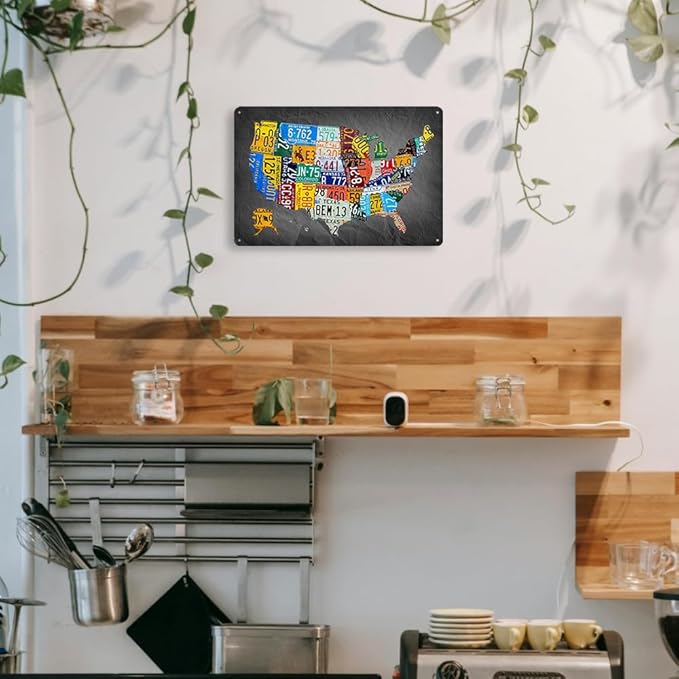 Funny Metal Tin Sign Vintage Usa Map License Plate Sign Garage Decor Map Poster License Plate Map Of The United States Usa Signs Garage Bar Home Office License Plate Decor
