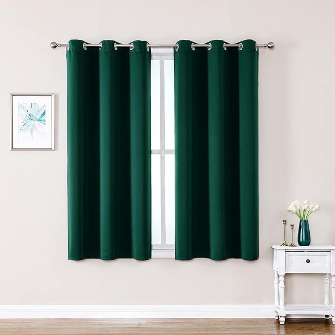 ChrisDowa Blackout Curtains 48 inches Long for Bedroom - 2 Panels Set Grommet Thermal Insulated Room Darkening Curtains for Living Room (Forest Green, 42 x 48 Inch)