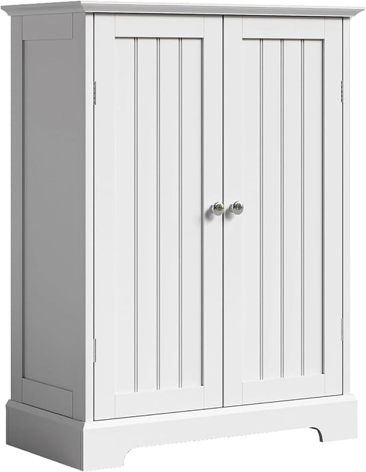 ChooChoo Bathroom Floor Cabinet, Modern Bathroom Storage Cabinet with 2 Doors and Adjustable Shelves, Freestanding Cupboard for Living Room, White