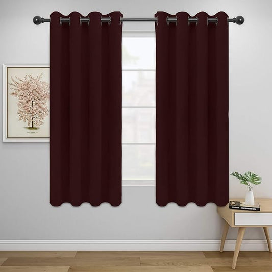 Easy-Going Blackout Curtains for Bedroom, Solid Thermal Insulated Grommet and Noise Reduction Window Drapes, Room Darkening Curtains for Living Room, 2 Panels (52x63 in,Wine)