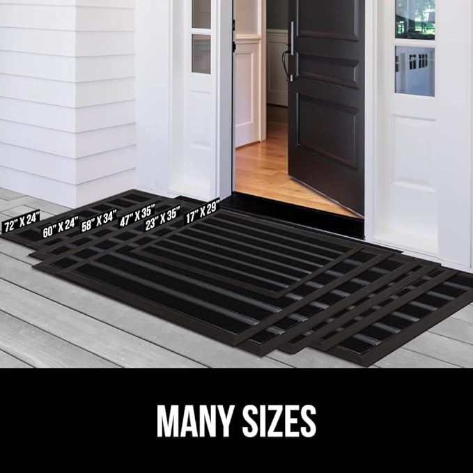 GORILLA GRIP 100% Waterproof All-Season WeatherMax Doormat US Designed Natural Rubber, Stain and Fade Resistant, Low Profile Indoor Outdoor Door Mats, Easy Clean Patio Mat, 17x29, Black Stripe