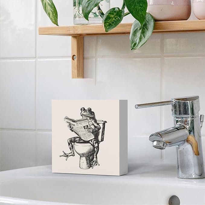 Funny Bathroom Decor, Funny Bathroom Wall Art, Black and White Bathroom Decor, Cute Bathroom Decor, Bathroom Decor for Shelves, Wooden Box Decor Sign for Home Farmhouse Office Living Room Table Shelf