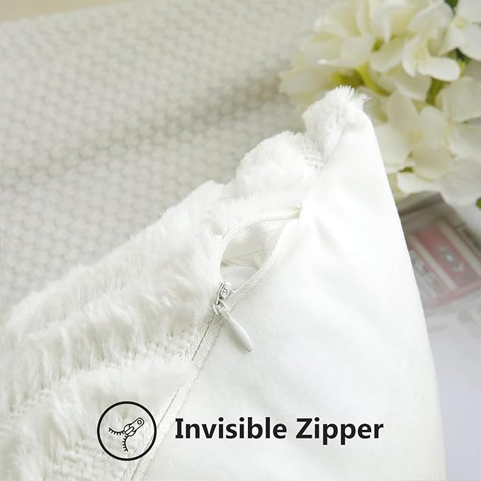 decorUhome Throw Pillow Covers 22x22 Inch Set of 2, Soft Plush Decorative Faux Fur Cream Beige Solid Couch Pillow Covers, Accent Farmhouse Neutral Square Euro Pillow Cases for Sofa Bed Living Room