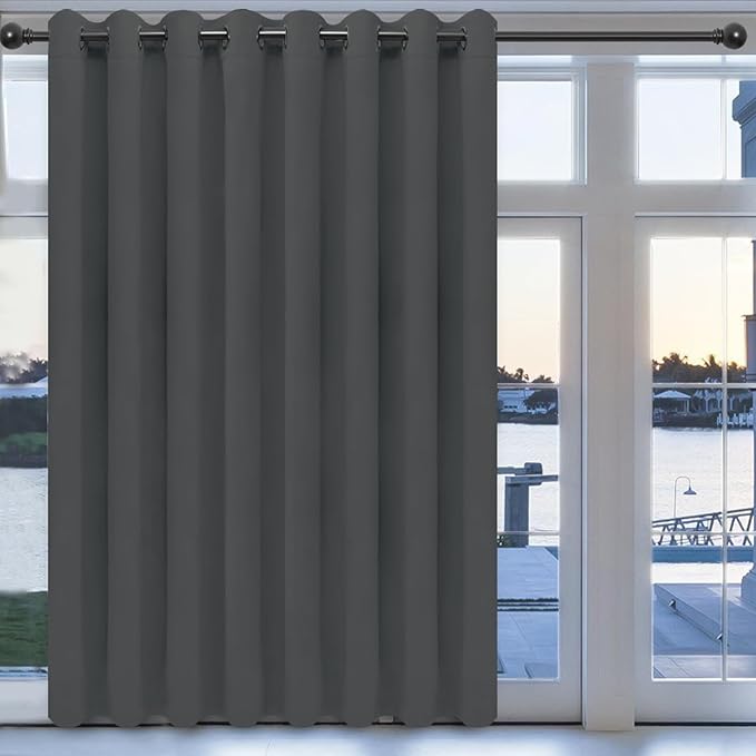 Easy-Going Blackout Door Curtains for Bedroom, Solid Thermal Insulated Grommet and Noise Reduction Window Drapes, Room Darkening Curtains for Living Room, 1 Panel (100x96 in, Gray)