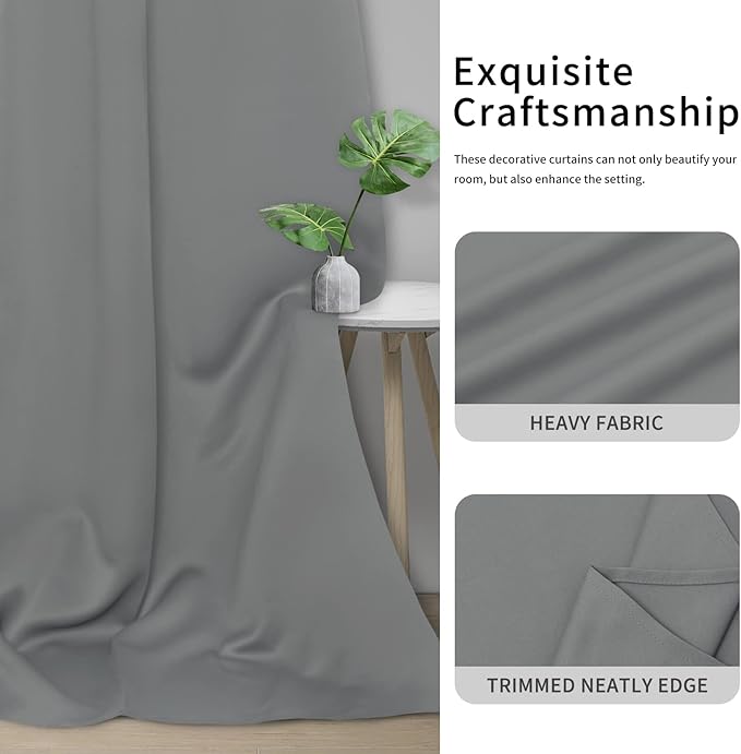 Easy-Going Blackout Curtains for Bedroom, Solid Thermal Insulated Grommet and Noise Reduction Window Drapes, Room Darkening Curtains for Living Room, 2 Panels (34x84 in, Light Gray)