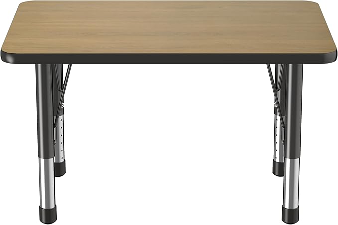 Factory Direct Partners FDP Rectangle (24 x 36 inch) Classroom Table with Adjustable Chunky Toddler Legs (15-24 in); Preschool, Kinder and Daycare Furniture - Pasadena Oak Top/Black Edge and Legs