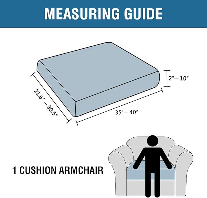 H.VERSAILTEX Super Stretch Individual Seat Cushion Covers Sofa Covers Couch Cushion Covers Slipcover Sets Thick Jacquard Textured Twill Fabric (1 Piece Chair Cushion Cover, Grey)