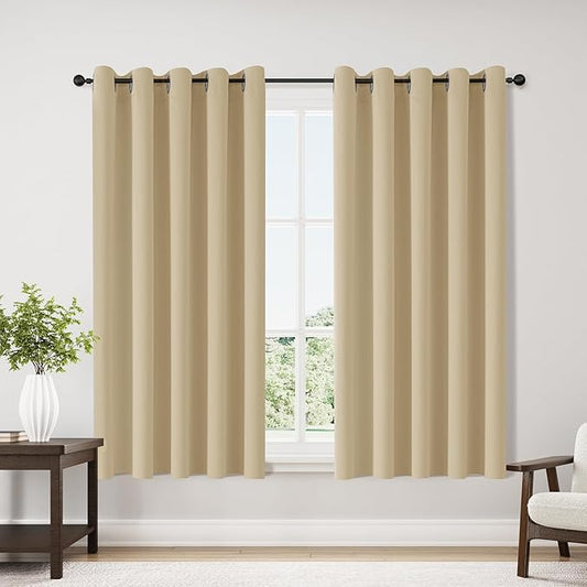 ChrisDowa Blackout Curtains 70 inches Wide for Bedroom - 2 Panels Set Extra Wide Grommet Thermal Insulated Room Darkening Curtains for Living Room (Biscotti Beige, 70 x 63 Inch)