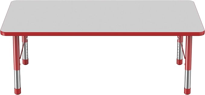 Factory Direct Partners FDP Rectangle Activity School and Classroom Kids Table (36 x 60 inch), Toddler Leg, Adjustable Height 15-24 inches - Gray Top and Red Edge