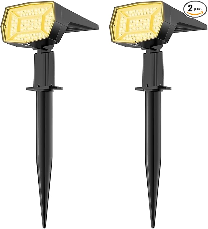 Fabrito 72 LEDs Solar Spot Lights Outdoor Waterproof, 3 Modes Landscape Spotlights, Dusk to Dawn Solar Powered Flood Wall Lights for Outside, Solar Garden Lights for Yard Porch 2 Pack (Warm White)