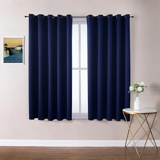 ChrisDowa Blackout Curtains 70 inches Wide for Bedroom - 2 Panels Set Extra Wide Grommet Thermal Insulated Room Darkening Curtains for Living Room (Navy Blue, 70 x 63 Inch)