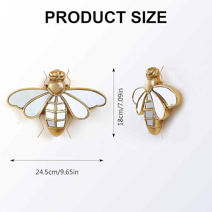 Decorative Bug Insects Beetle Mirrors - Gold Resin Little Bee Glass Wall Decor, Perfect for Victorian and European Themed Homes