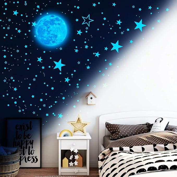 1049Pcs Glow in The Dark Stars and Moon for Ceiling, Wall Bedroom Chirldren's Room Stickers Decals Decor, Boys & Girls' Gifts