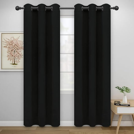 Easy-Going Blackout Curtains for Bedroom, Solid Thermal Insulated Grommet and Noise Reduction Window Drapes, Room Darkening Curtains for Living Room, 2 Panels(46x84 in, Black)
