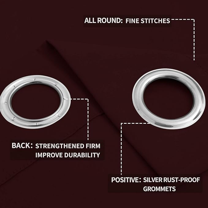 Easy-Going Blackout Curtains for Bedroom, Solid Thermal Insulated Grommet and Noise Reduction Window Drapes, Room Darkening Curtains for Living Room, 2 Panels (52x63 in,Wine)