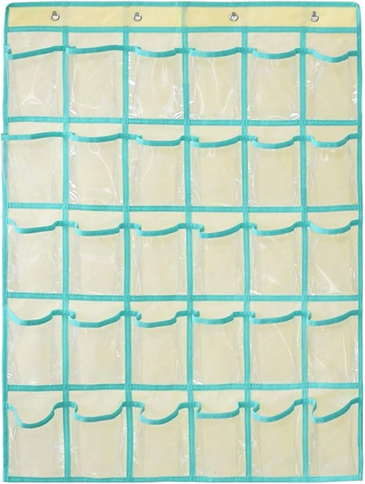 Classroom Pocket Chart for Phone Calculator Holder Over The Door Hanging Closet Jewelry Organizer with 30 Clear Pockets (BEIGE)