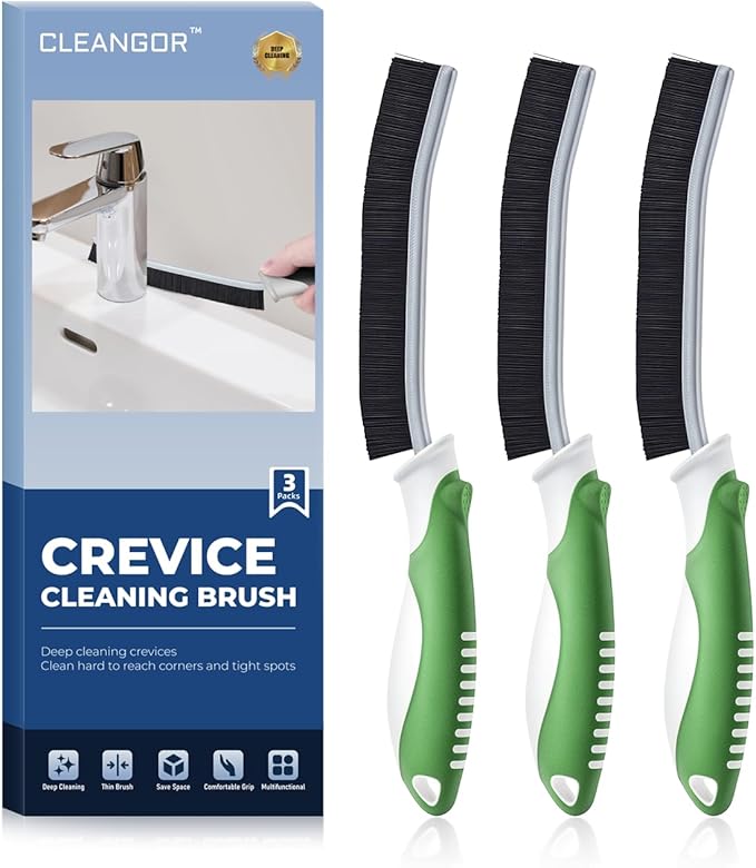 Crevice Cleaning Brushes, Scrub Brush for Hard to Reach Small Space, Home Essentials, Cleaning Supplies, Cleaning Tools for Household Use, Bathroom, Shower, Kitchen, Toilet, Window (3, Green)