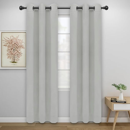 Easy-Going Blackout Curtains for Bedroom, Solid Thermal Insulated Grommet and Noise Reduction Window Drapes, Room Darkening Curtains for Living Room, 2 Panels (34x72 in, Greyish White)