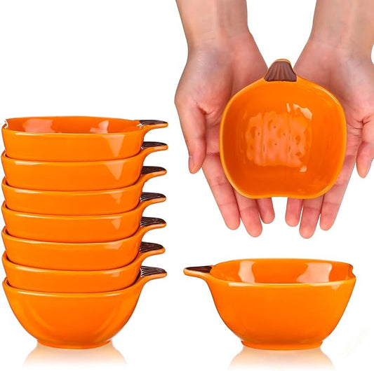 Dandat Fall Ramekins 6 oz Oven Safe Pumpkin Ceramic Ramekins Small Creme Brulee Dishes Dipping Pumpkin Baking Dish Shaped Bowl Plates for Serving Dip, Sauce, Condiments and Snack(8 Pcs)