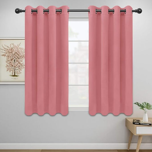 Easy-Going Blackout Curtains for Bedroom, Solid Thermal Insulated Grommet and Noise Reduction Window Drapes, Room Darkening Curtains for Living Room, 2 Panels (52x46 in,Pink)