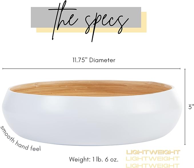 Fruit Bowl For Kitchen Counter, Decorative Bowl, Large Serving Bowl Or Fruit Basket For Kitchen Spun Bamboo (White)