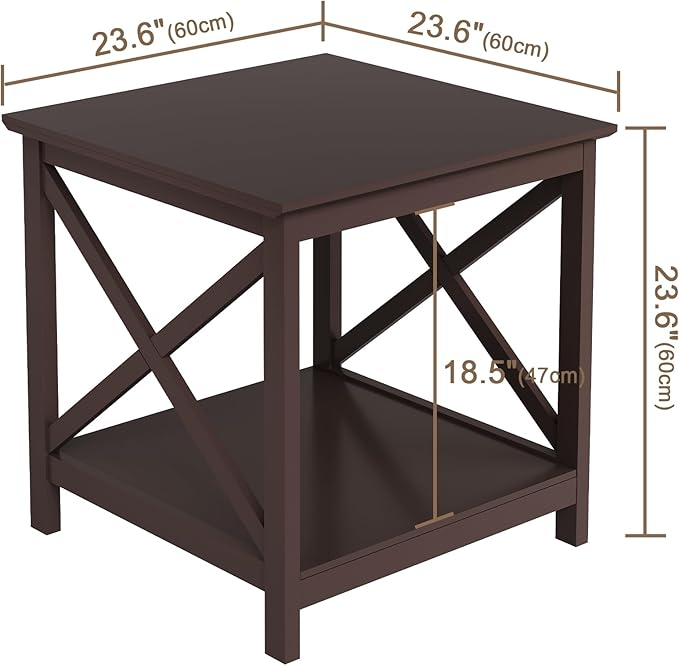 ChooChoo End Table, 24 Inch End Table with 2-Tier Storage Shelf, Side Table for Living Room, Wood Nightstand for Bedroom, Office, Painted Surface, Espresso