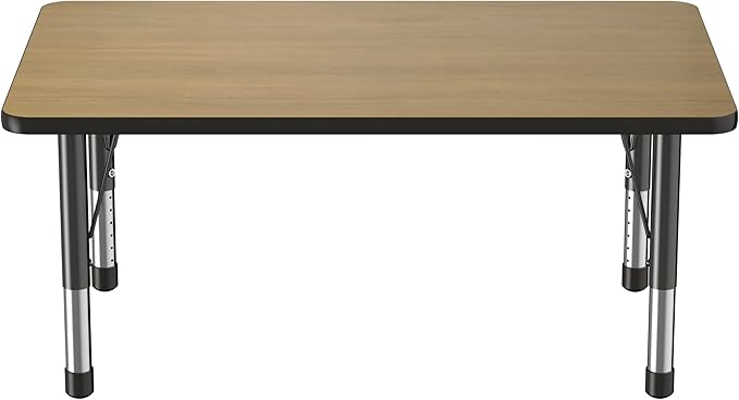 Factory Direct Partners FDP Rectangle (30 x 48 inch) Classroom Table with Adjustable Chunky Toddler Legs (15-24 in); Preschool, Kinder and Daycare Furniture - Pasadena Oak Top/Black Edge and Legs