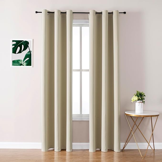 ChrisDowa Blackout Curtains 78 inches Long for Bedroom - 2 Panels Set Grommet Thermal Insulated Room Darkening Curtains for Living Room (Beige, 42 x 78 Inch)