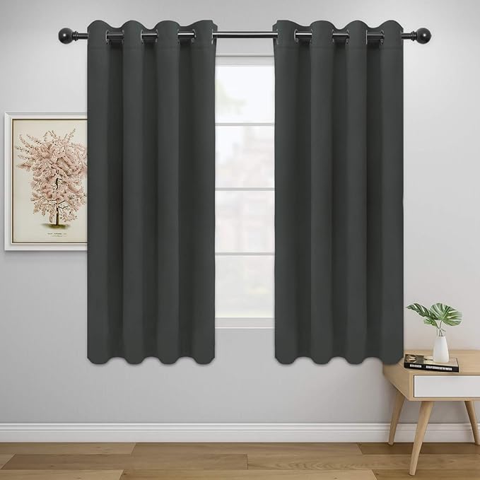 Easy-Going Blackout Curtains for Bedroom, Solid Thermal Insulated Grommet and Noise Reduction Window Drapes, Room Darkening Curtains for Living Room, 2 Panels (52x46 in,Dark Gray)