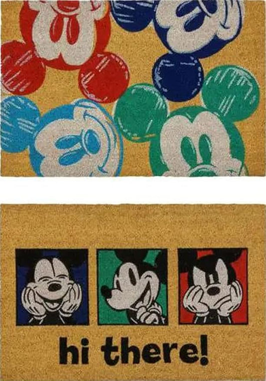 Gertmenian Disney Mouse Doormat Rug Front Door Coir Mat Welcome Home Indoor Outdoor Entryway Carpet, 2-Pack 20x34, Retro Mickey Faces/Hi There