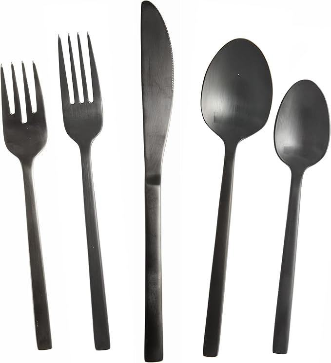 Fortessa Arezzo 18/10 Stainless Steel Flatware, 20 Piece Place Setting (Service for 4), Brushed Black