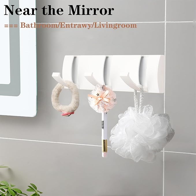 Folding Coat Hooks, Wall Mounted Coat Rack with 3 Retractable Hooks, Heavy Duty Towel Rack for Bathroom Wall Hook for Hanging Clothes Bathrobe, Stainless Steel Coat Hanger for Entryway(White)