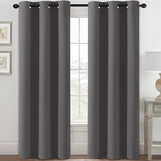 H.VERSAILTEX Blackout Curtains for Bedroom Thermal Insulated Room Darkening Living Room Curtains 84 Inch Long Grommet Privacy Protection Window Curtain Panels/Drapes, 2 Panels, Charcoal Grey