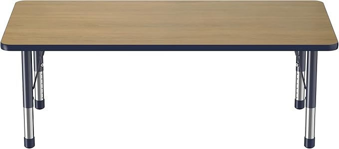 FDP Rectangle (30 x 60 inch) Classroom Table with Adjustable Chunky Toddler Legs (15-24 in); Preschool, Kinder and Daycare Furniture - Pasadena Oak Top/Navy Edge and Legs