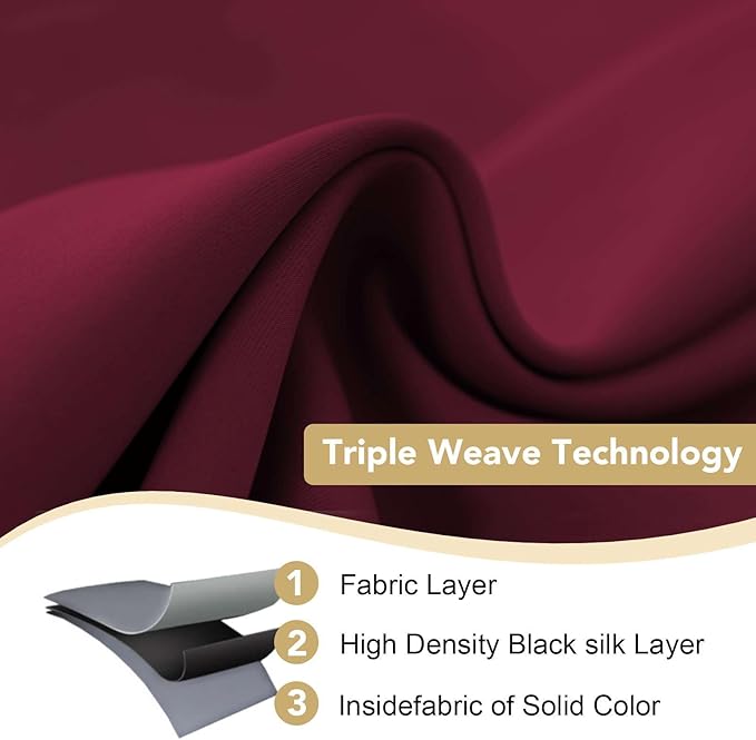 H.VERSAILTEX Christmas Blackout Curtains Blackout Thermal Insulated Curtains for Bedroom/Living Room, 52" Wide x 63" Long Each Panel,Grommet Panels for Small Window (Set of 2, Burgundy)