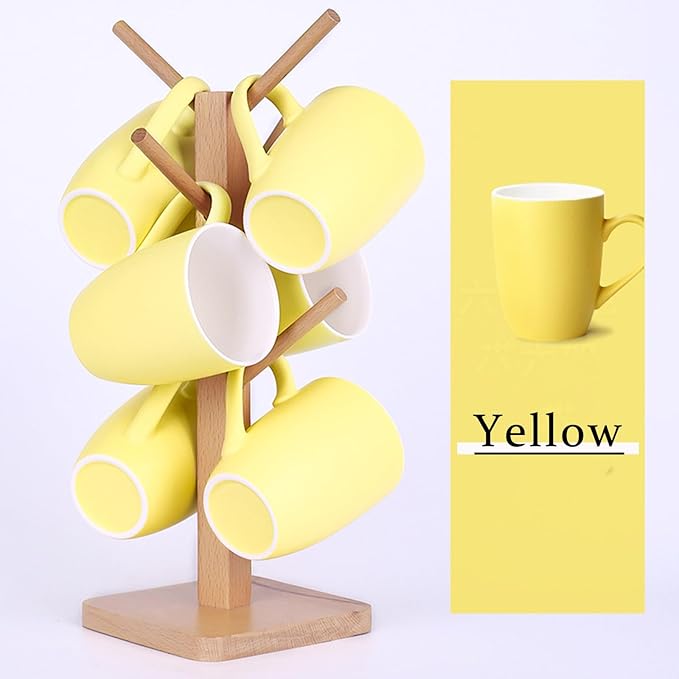 Coffee Mugs Set of 6, 12oz Ceramic Coffee Mugs with Handle, Matte Porcelain Yellow Coffee Mug for Latte, Tea, Cocoa, Cappuccino, Cups for Women Men for Home Restaurant Mug (Yellow)