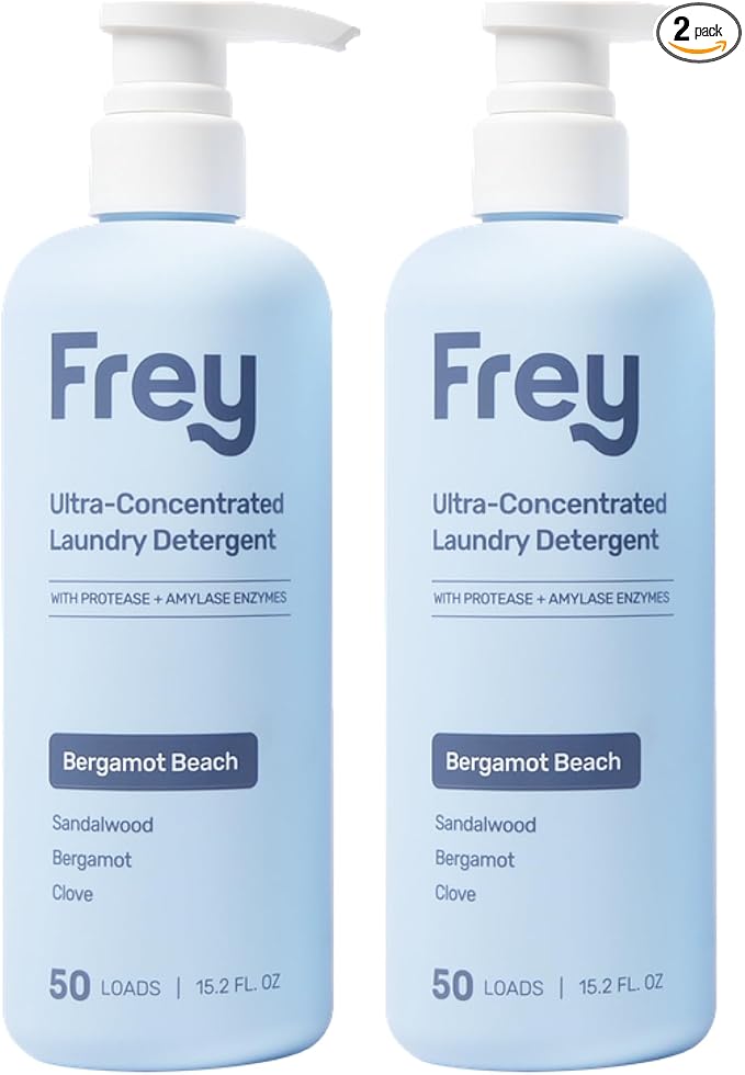 FREY Concentrated Natural Laundry Detergent - 50 Concentrated Loads of Long Lasting High Efficiency Liquid Laundry Detergent - Eco Friendly Blend of Great Smelling Biodegradable Natural Ingredients, Sandalwood/Bergamot/Clove, 2 Pack