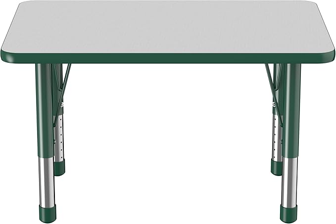 FDP Rectangle Activity School and Classroom Kids Table (24 x 36 inch), Chunky Toddler Leg, Adjustable Height 15-24 inches - Gray Top and Green Edge