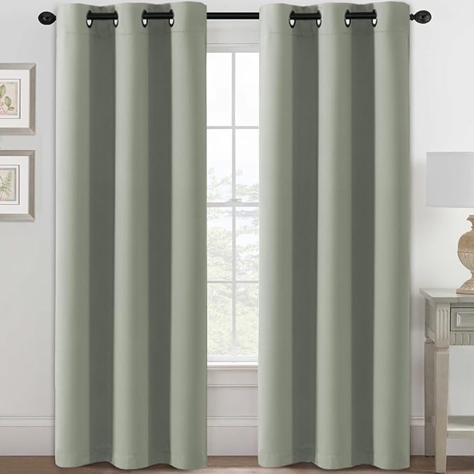 H.VERSAILTEX Blackout Curtains for Bedroom Thermal Insulated Room Darkening Living Room Curtains 84 Inch Long Grommet Privacy Protection Window Curtain Panels/Drapes for Nursery,2 Panels,Light Sage