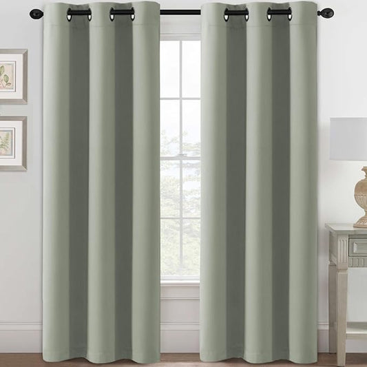 H.VERSAILTEX Blackout Curtains for Bedroom Thermal Insulated Room Darkening Living Room Curtains 84 Inch Long Grommet Privacy Protection Window Curtain Panels/Drapes for Nursery,2 Panels,Light Sage