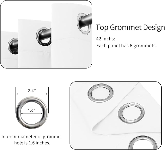 Easy-Going Blackout Curtains for Bedroom, Solid Thermal Insulated Grommet and Noise Reduction Window Drapes, Room Darkening Curtains for Living Room, 2 Panels(42x84 in, White)