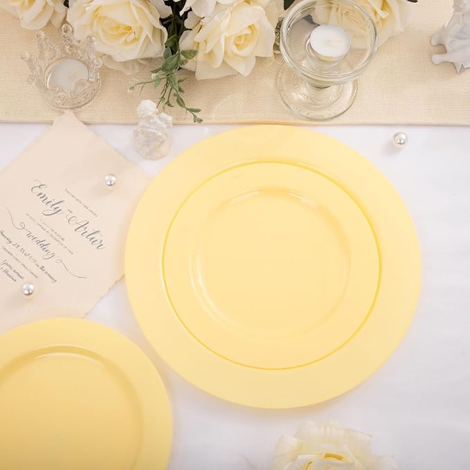 FLOWERCAT 60PCS Yellow Plates - Heavy Duty Yellow Plastic Plates Disposable 10.25inch & 7.5inch for Easter Party/Wedding/Spring - Serve for 30 guests