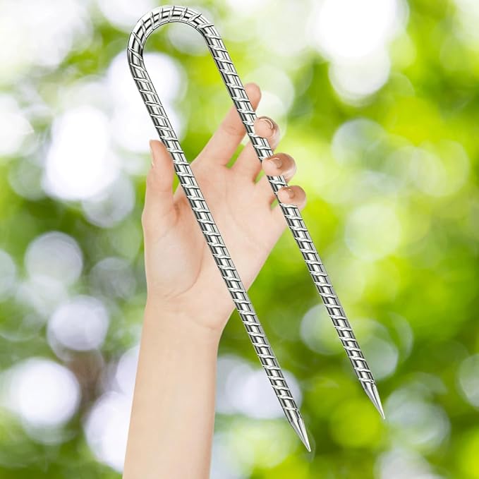 Ground-Stakes-Heavy-Duty-12 inch, U-Hook Rebar Stakes Galvanized Anti-Rust 20pcs Garden Stakes Metal Ground Anchors for Garden Dog Fence Chicken Coop Tent Trampoline Accessories Deer Fence