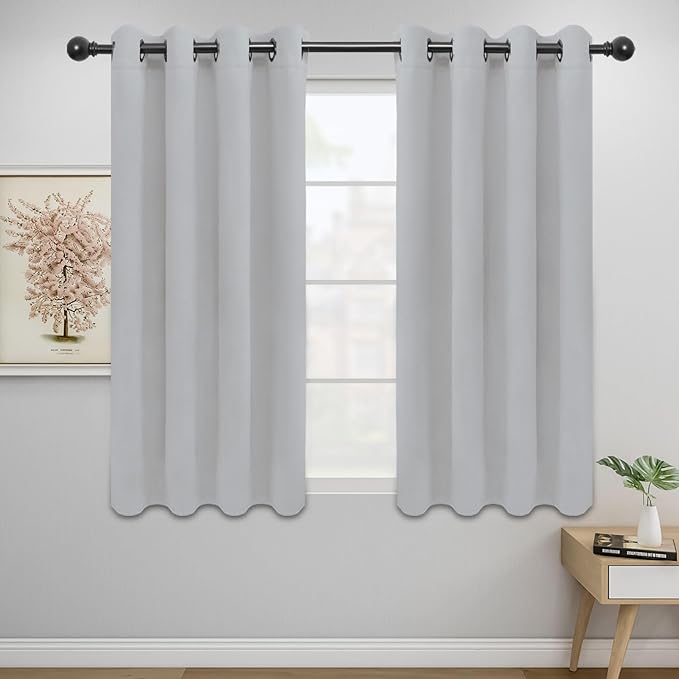 Easy-Going Blackout Curtains for Bedroom, Solid Thermal Insulated Grommet and Noise Reduction Window Drapes, Room Darkening Curtains for Living Room, 2 Panels(52x46 in, Greyish White)
