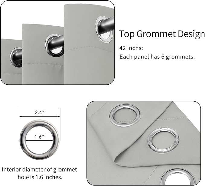 Easy-Going Blackout Curtains for Bedroom, Solid Thermal Insulated Grommet and Noise Reduction Window Drapes, Room Darkening Curtains for Living Room, 2 Panels(42x84 in, Light Gray)