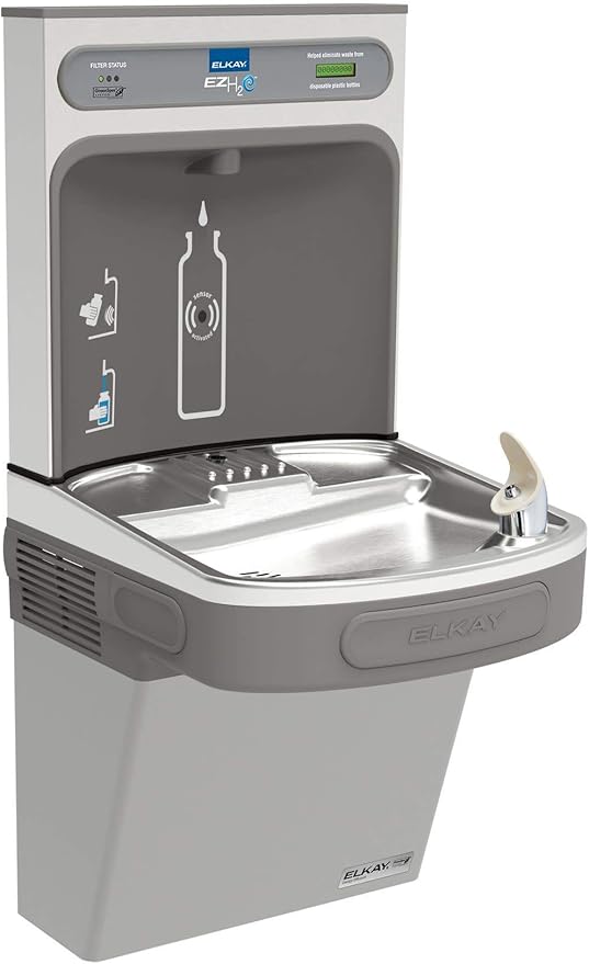 Elkay LZSG8WSK EZH2O Wall Mounted Drinking Fountain and Hands Free Bottle Filling Station with Cooler - Light Gray Granite